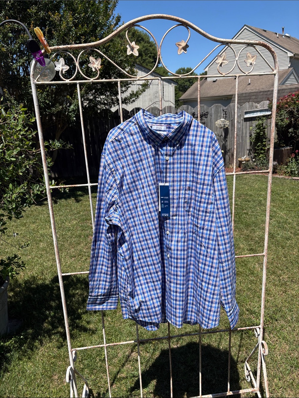 Saddlebred Blue and White Plaid Button-Down Shirt